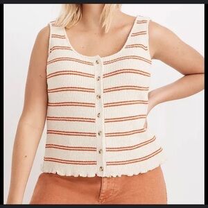 Madewell Woman’s Kingston Button-Front Sweater Tank in Cream orange stripe sz M